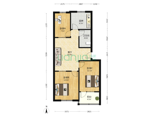 新和家园 3室1厅1卫 84平方