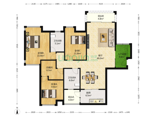 金海御苑 3室1厅2卫 140平方