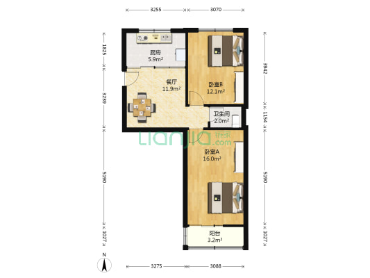 洛阳路小区 2室1厅1卫 66平方