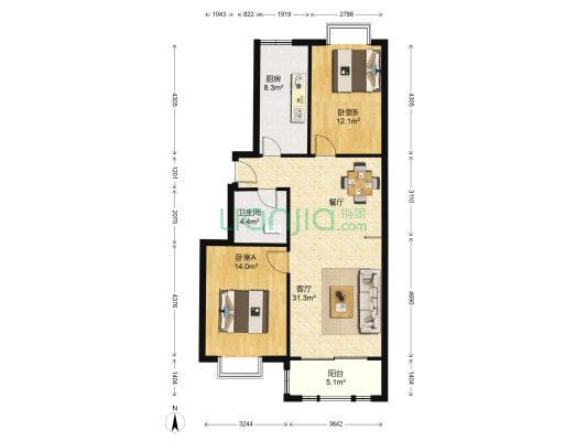 圣荣广场 2室1厅1卫 104平方