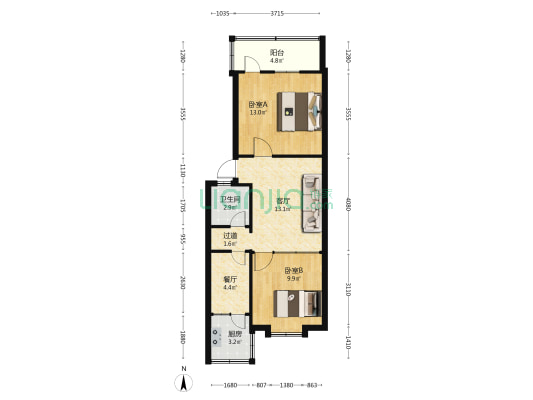 浴新北大街26号院 2室2厅1卫 60平方