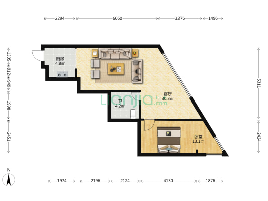 香宫国际 1室1厅1卫 75平方