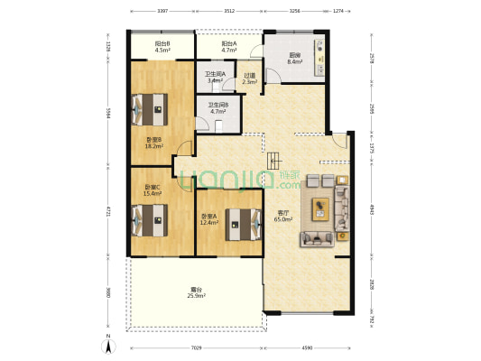 永丰巷8号 3室1厅2卫 169平方