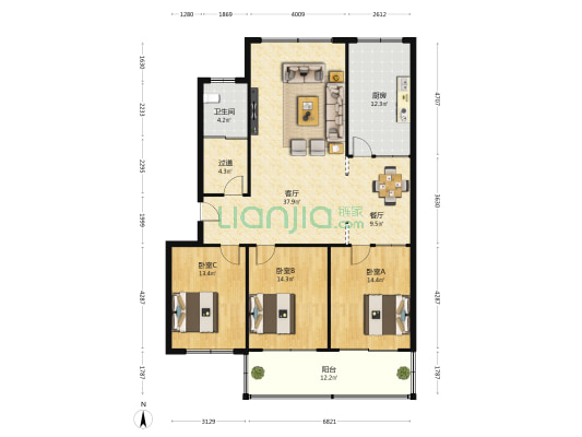 公路局樱北小区 3室2厅1卫 139平方
