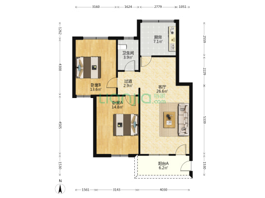岗底涌西路29号 2室1厅1卫 87平方