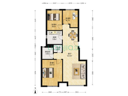 万科翡翠书院 3室1厅2卫 99平方
