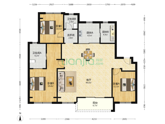 融创未来金融城-源融佳苑 3室1厅3卫 147平方