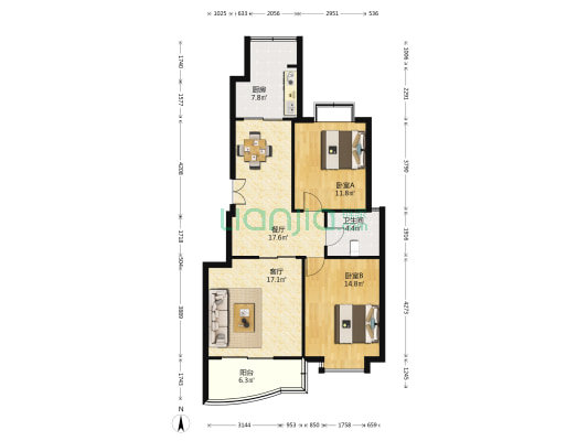 清水蓝湾 2室2厅1卫 100平方