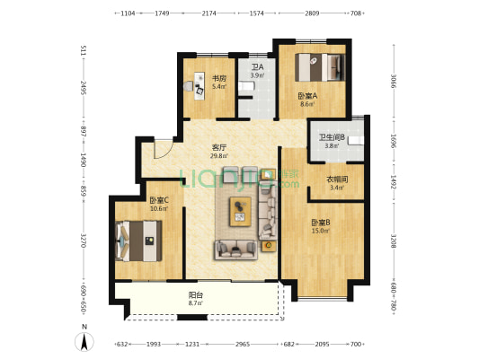 俊海苑 4室1厅2卫 110平方