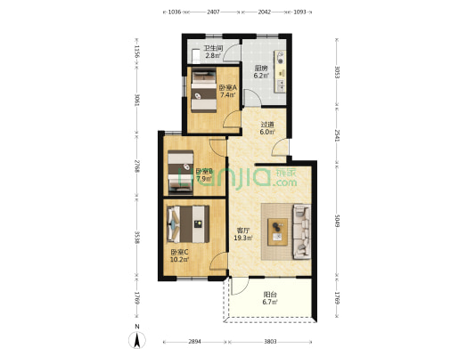 莲花山纸厂宿舍 3室1厅1卫 79平方