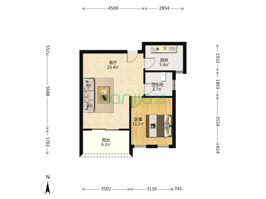 电站花苑 1室1厅1卫 65平方