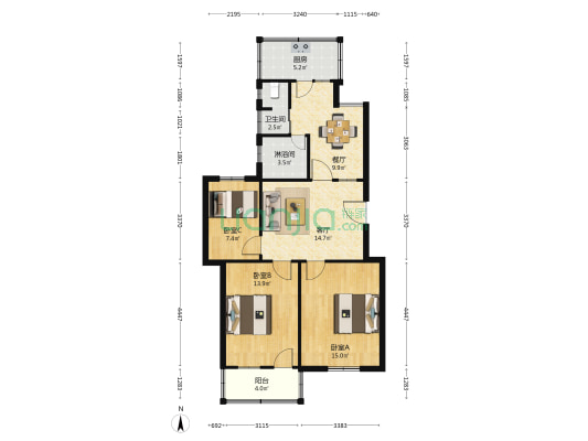 毓龙公寓(亭湖区) 3室2厅2卫 86平方