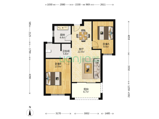 爵世名邸东湖 2室1厅1卫 80平方