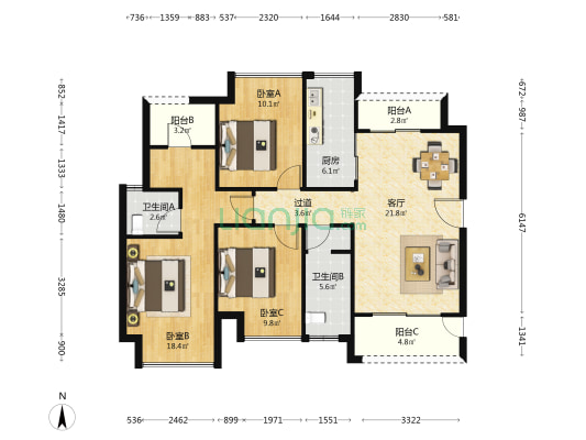 芸峰时代峰汇 3室1厅2卫 101平方