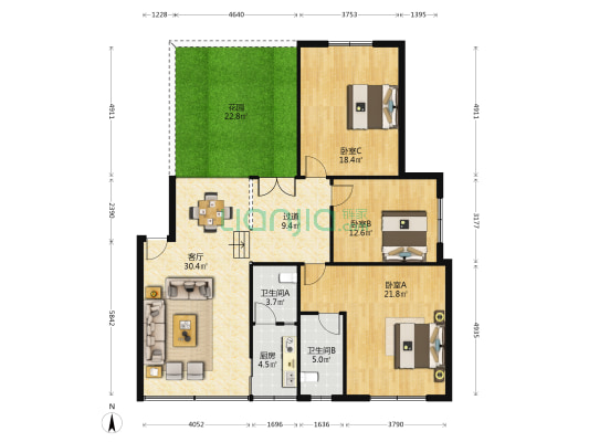 万事兴小区 3室1厅2卫 123平方