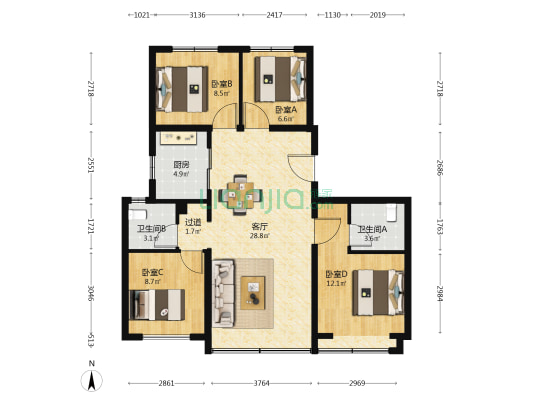 和光悦府 4室1厅2卫 121平方
