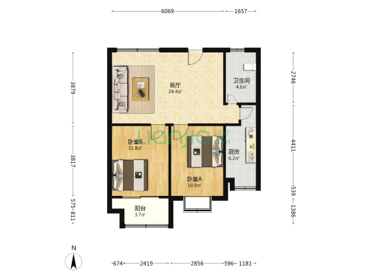 钟和嘉园 2室1厅1卫 88平方