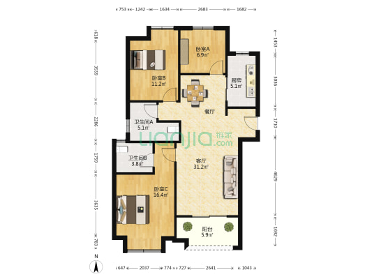 天汇龙城龙锦苑 3室1厅2卫 112平方