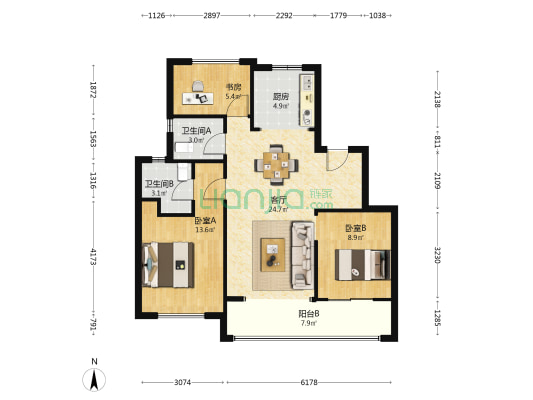 雍锦园(乐清市) 3室1厅2卫 89平方