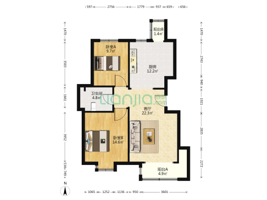 阳光美域 2室1厅1卫 98平方