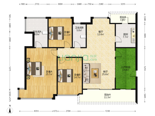 中海滨河湾 3室2厅2卫 166平方