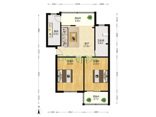 洪山侧路32号 2室1厅1卫 83平方