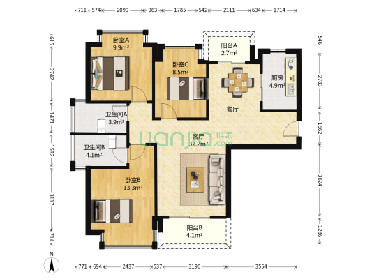 连升豪庭 3室1厅2卫 103平方