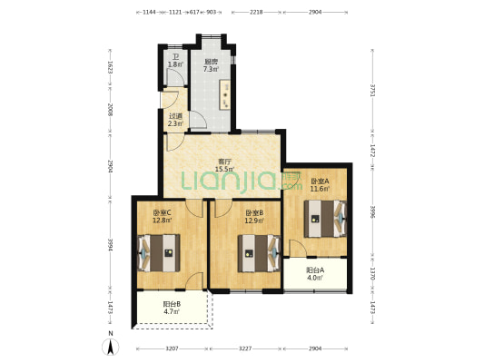 粮校宿舍 3室1厅1卫 86平方