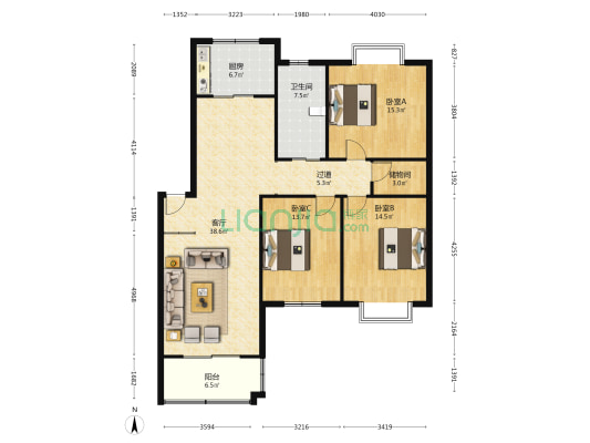 和平花园南区 3室1厅1卫 134平方