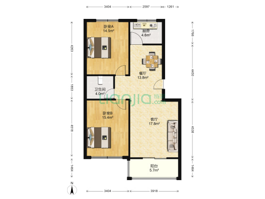 紫薇馨苑 2室2厅1卫 100平方