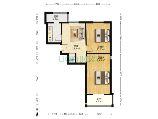 安装公司宿舍 2室1厅1卫 62平方