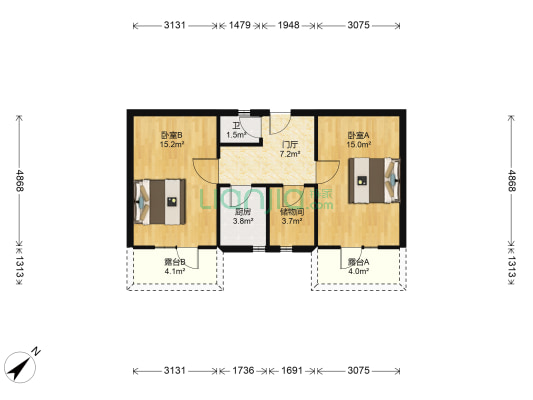 民权门南里 2室0厅1卫 63平方