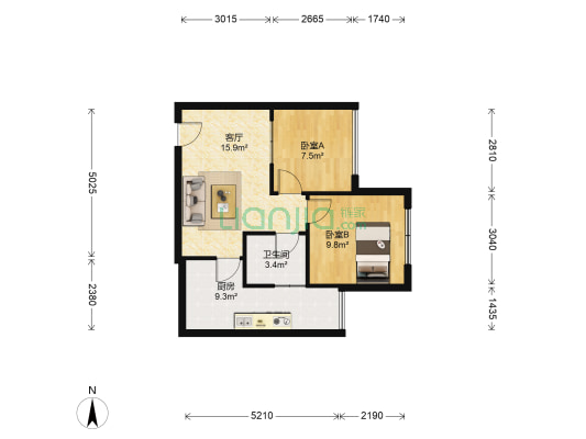 南方苹果派二期 2室1厅1卫 53平方