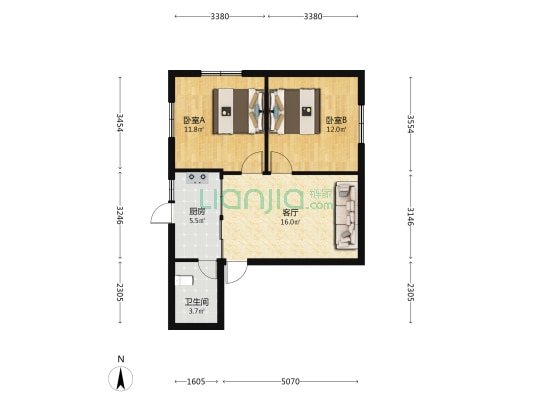 仓建单位宿舍 2室1厅1卫 63平方