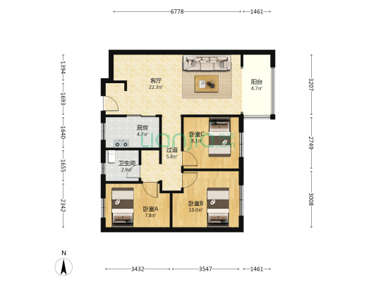 保利锦上 3室1厅1卫 88平方