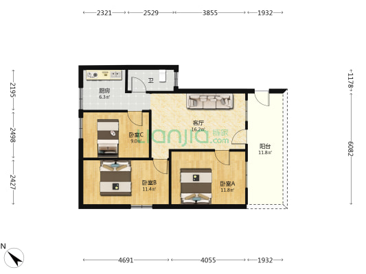 田贝涌街 3室1厅1卫 77平方