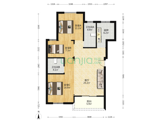 棣山大厦 3室1厅2卫 102平方