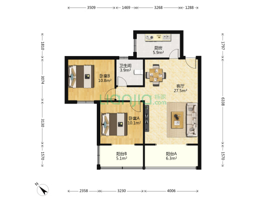 芙蓉苑二期(黄忠) 2室1厅1卫 89平方
