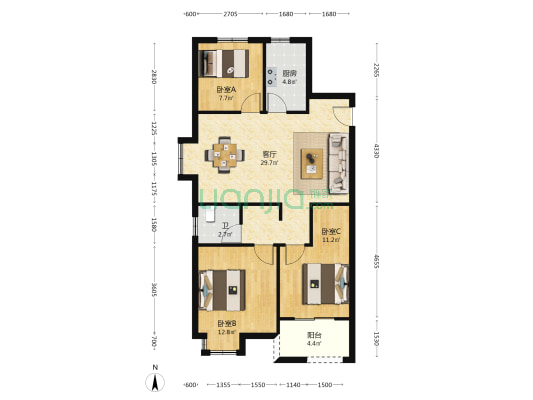 河滨景苑 3室1厅1卫 101平方