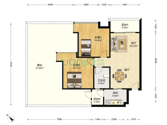 丽江花园如英居 2室1厅1卫 92平方