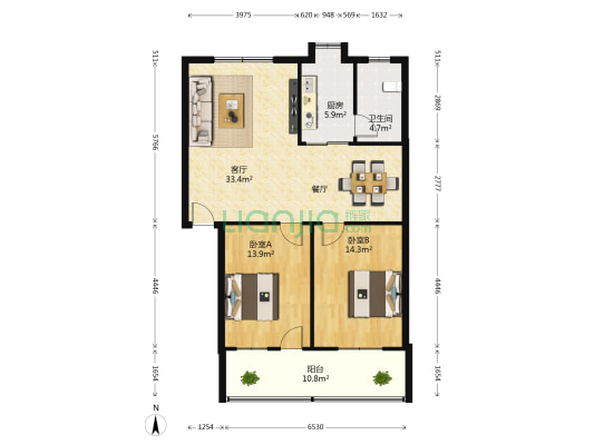 湖畔明珠苑 2室1厅1卫 93平方