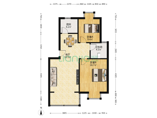 尹东九村C区 2室1厅1卫 80平方