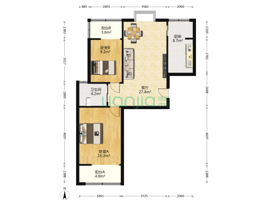 通济名仕阁 2室1厅1卫 89平方