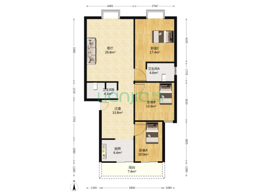 锦苑 3室1厅2卫 116平方