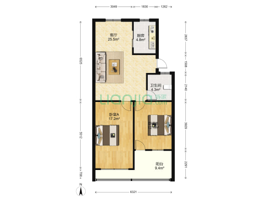绍兴市农业局事业大院 2室1厅1卫 79平方