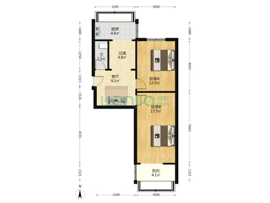 省外贸学院宿舍 2室1厅1卫 63平方