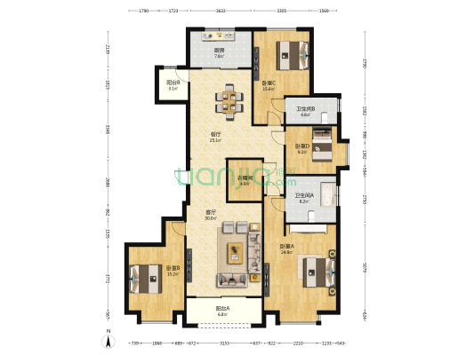 泰禾金尊府 4室2厅2卫 200平方