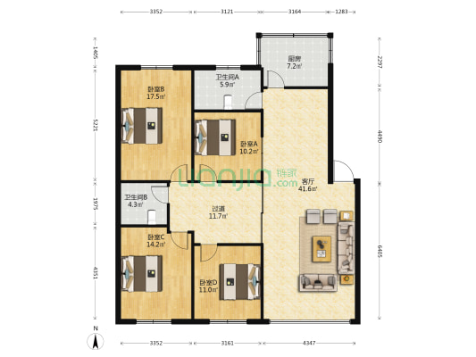 灵龙路168号 4室1厅2卫 145平方