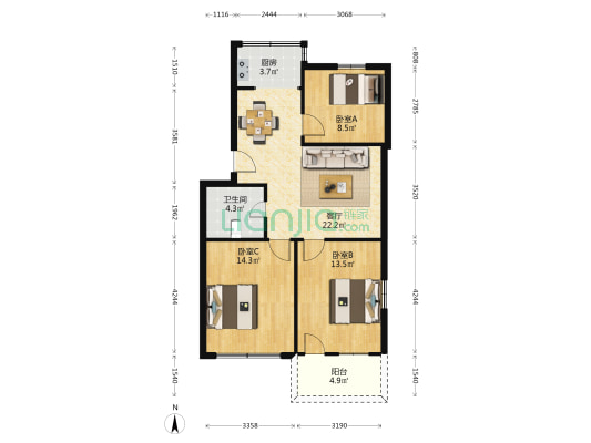 振兴小区 3室1厅1卫 84平方