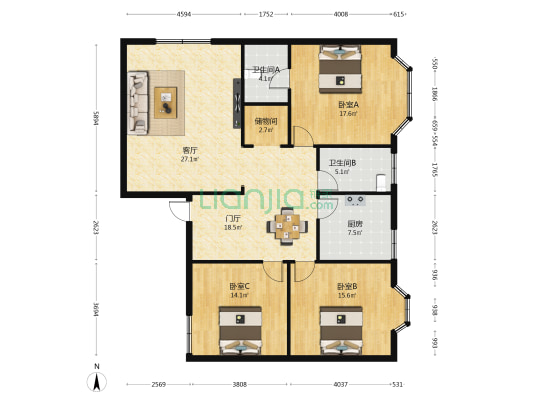 盐业公司宿舍 3室1厅2卫 100平方
